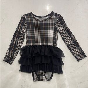 Posh Peanut Black and White Plaid Bodysuit with Tutu